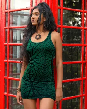 Tree of Life Fractal Tie Dye Mini Dress Green