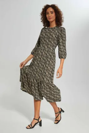 Women Black And Beige Tiered Midi Dress