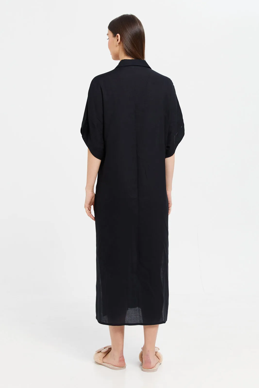 Women Black Kaftan Drop Shoulder Nightgown